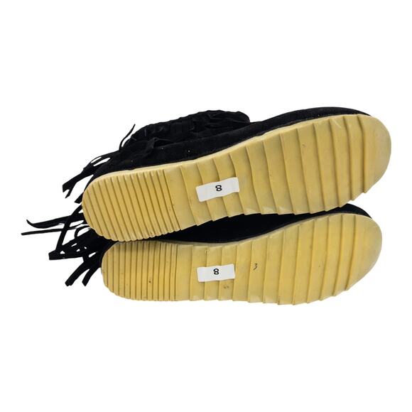 BUTITI Black Embroidered Southwestern Fuzzy-Lined Fringed Boho Ankle Boots 8 - Picture 9 of 12